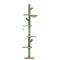 Tall solid wood cat climbing frame with integrated scratch board, high cat nest, and hidden toy compartment.