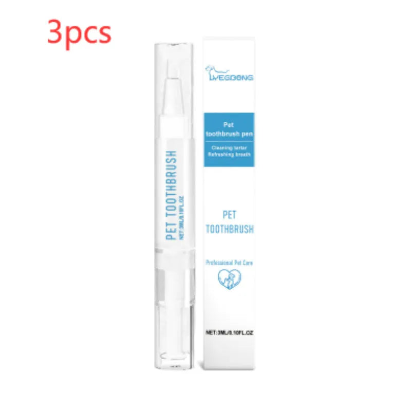 Pet toothbrush pen with soft silicone bristles for dental care of dogs and cats