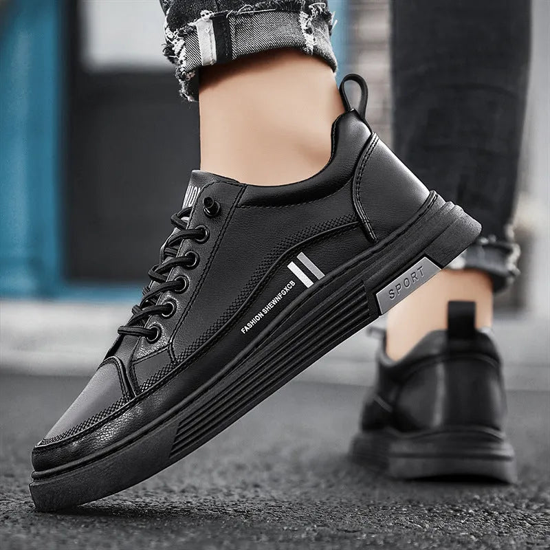 Men's white low-top skateboard shoes with elastic band closure and round toe