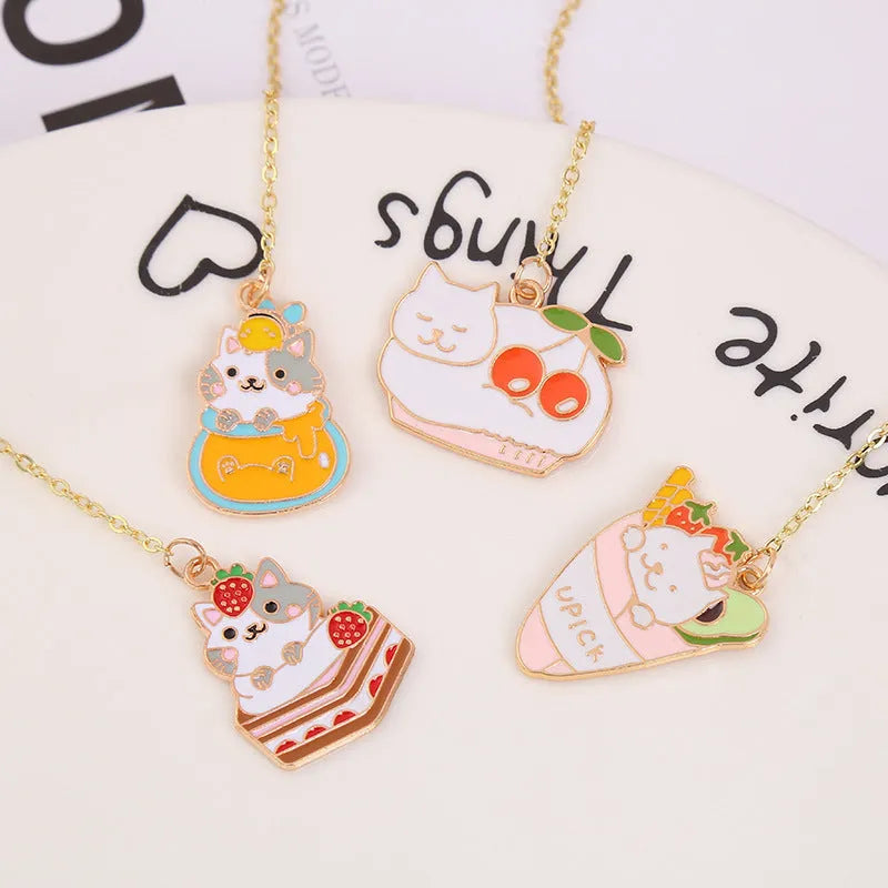 Jane Key Foodie cute pet cat metal bookmark with cartoon pendant in one of four designs, size 3.8cm by 18.3cm.