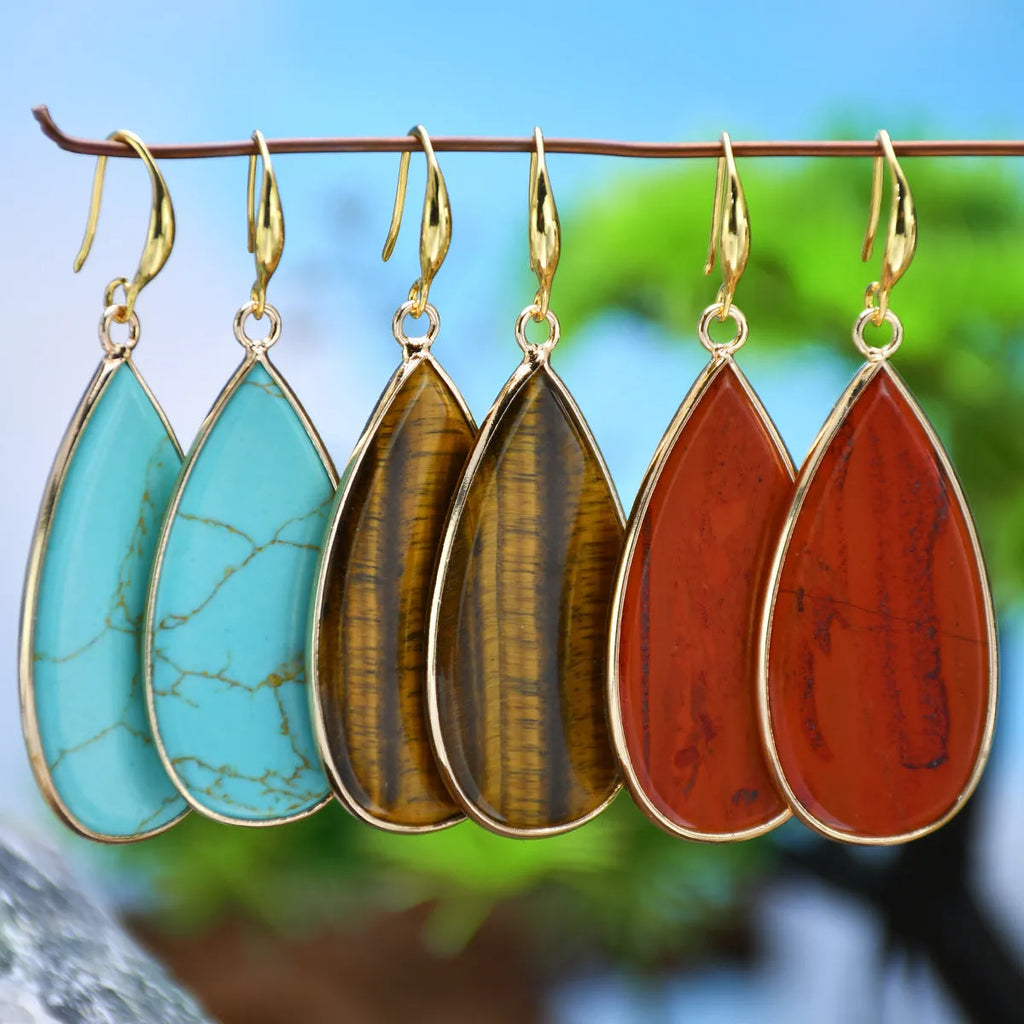Vintage style women's stone drop earrings with long water design in five colour options