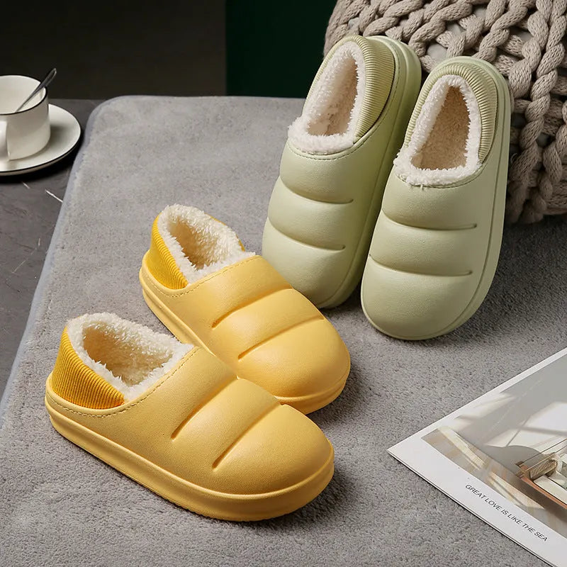 Waterproof EVA garden slippers with non-slip sole and plush lining in various colours