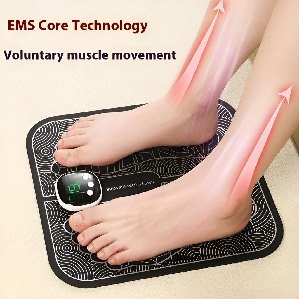 Rechargeable reflexology foot massager mat with USB charging cable and foot pad