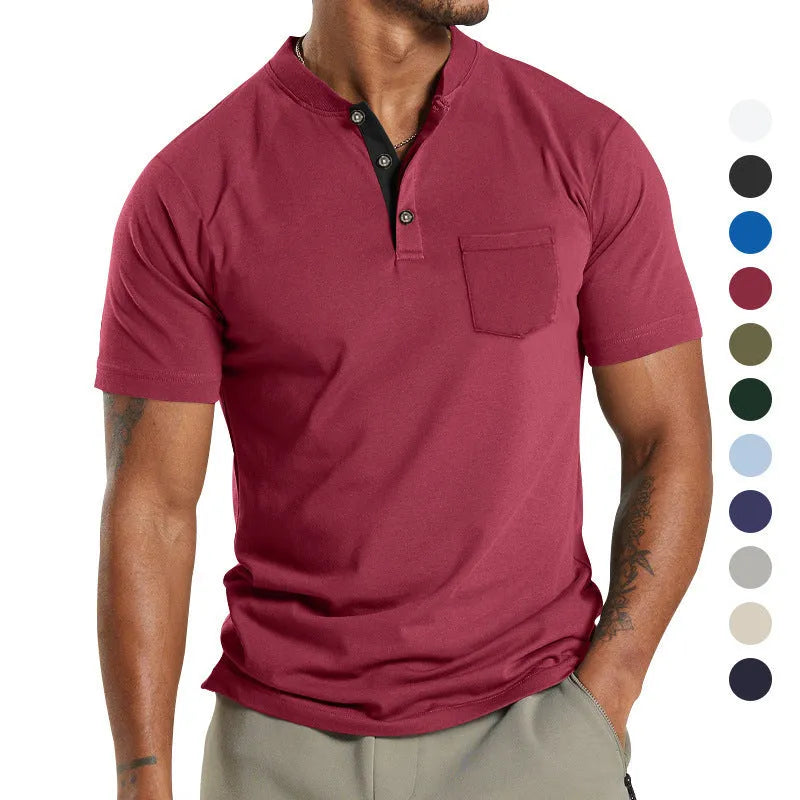 Men's plus size solid colour short sleeve shirt with a button chest pocket, shown in Army Green.