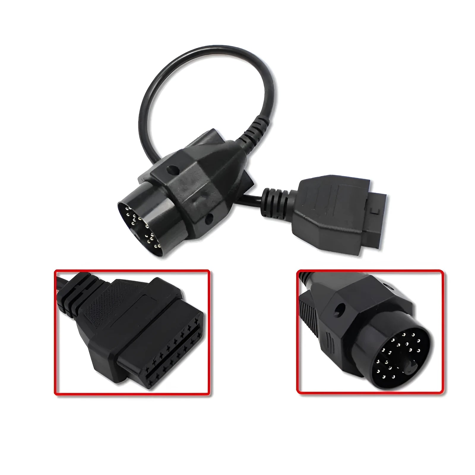 BMW OBD2 diagnostic cable adapter showing 20-pin and 16-pin connectors