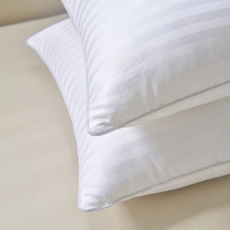 White hotel cotton satin stripe pillow with feather cotton fill in three size options