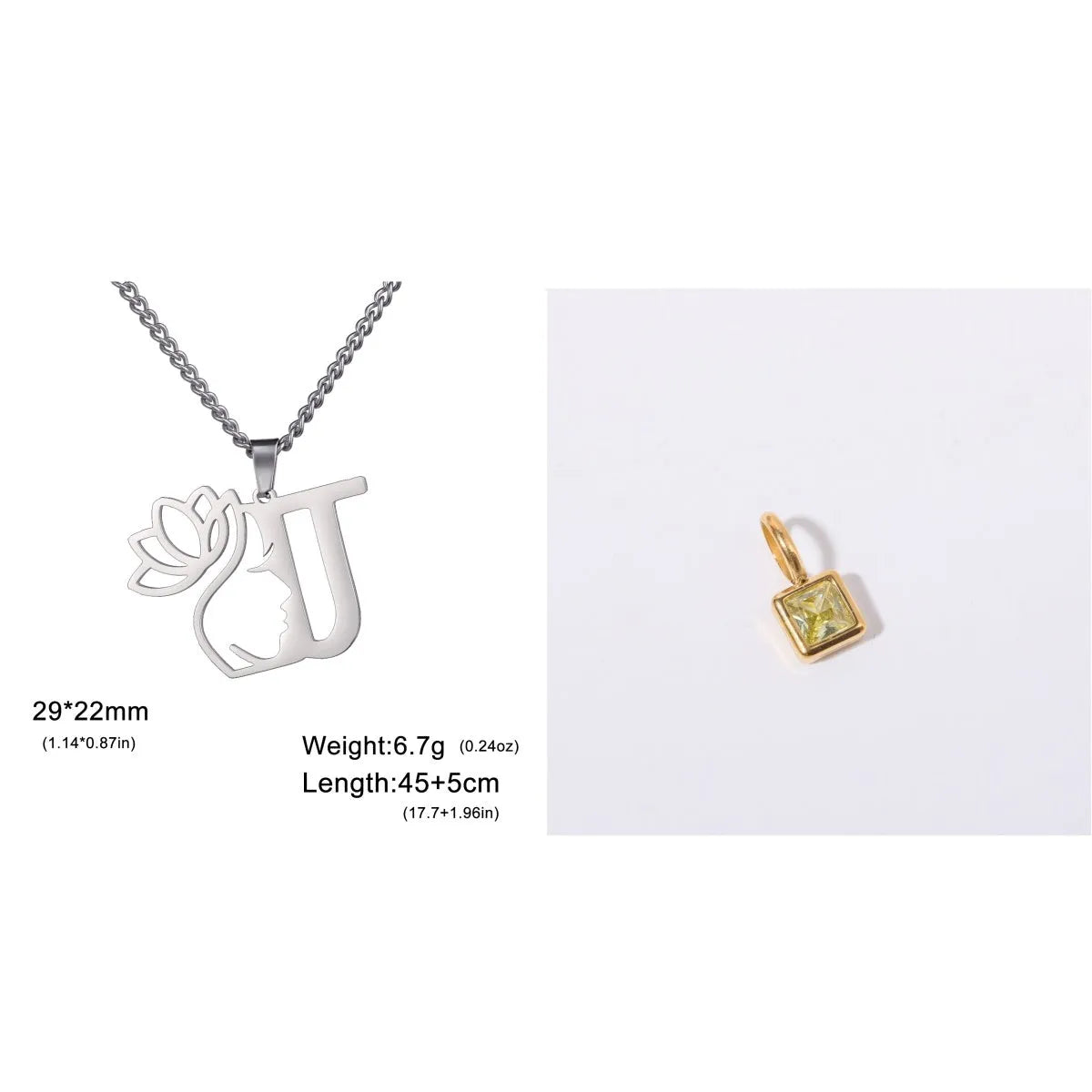 Stainless steel cross chain necklace with single pendant in gold or silver colour
