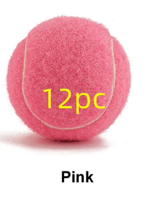 Bright coloured, bite-resistant rubber tennis ball for dogs, 6.3 cm in diameter.