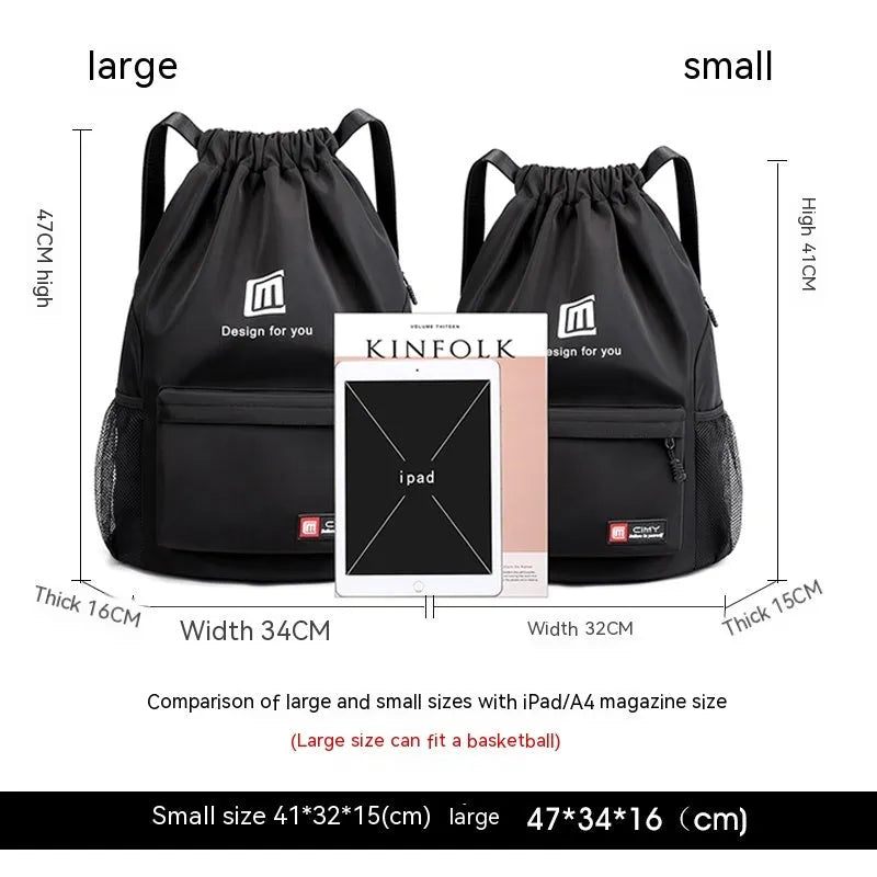 Oxford fabric drawstring travel backpack in multiple colours with double shoulder straps and pull-belt closure
