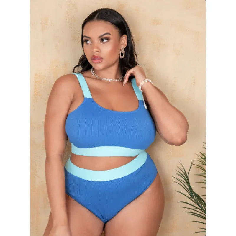 Polyester women's high waist bikini set with split sides in picture colour