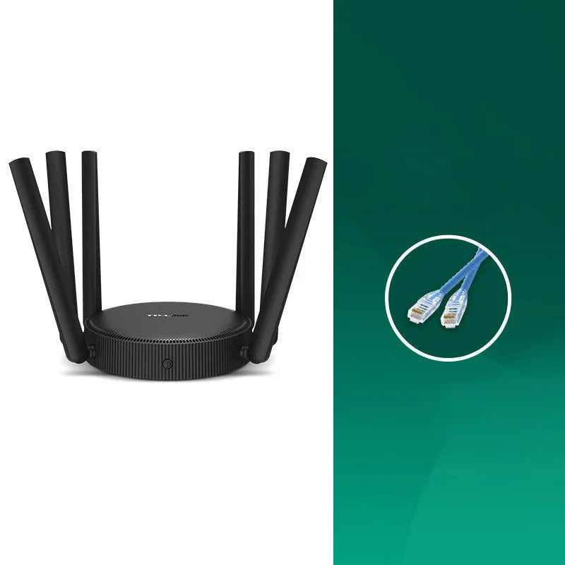 TL-WDR7661 black wireless router with multiple antennas on a desk