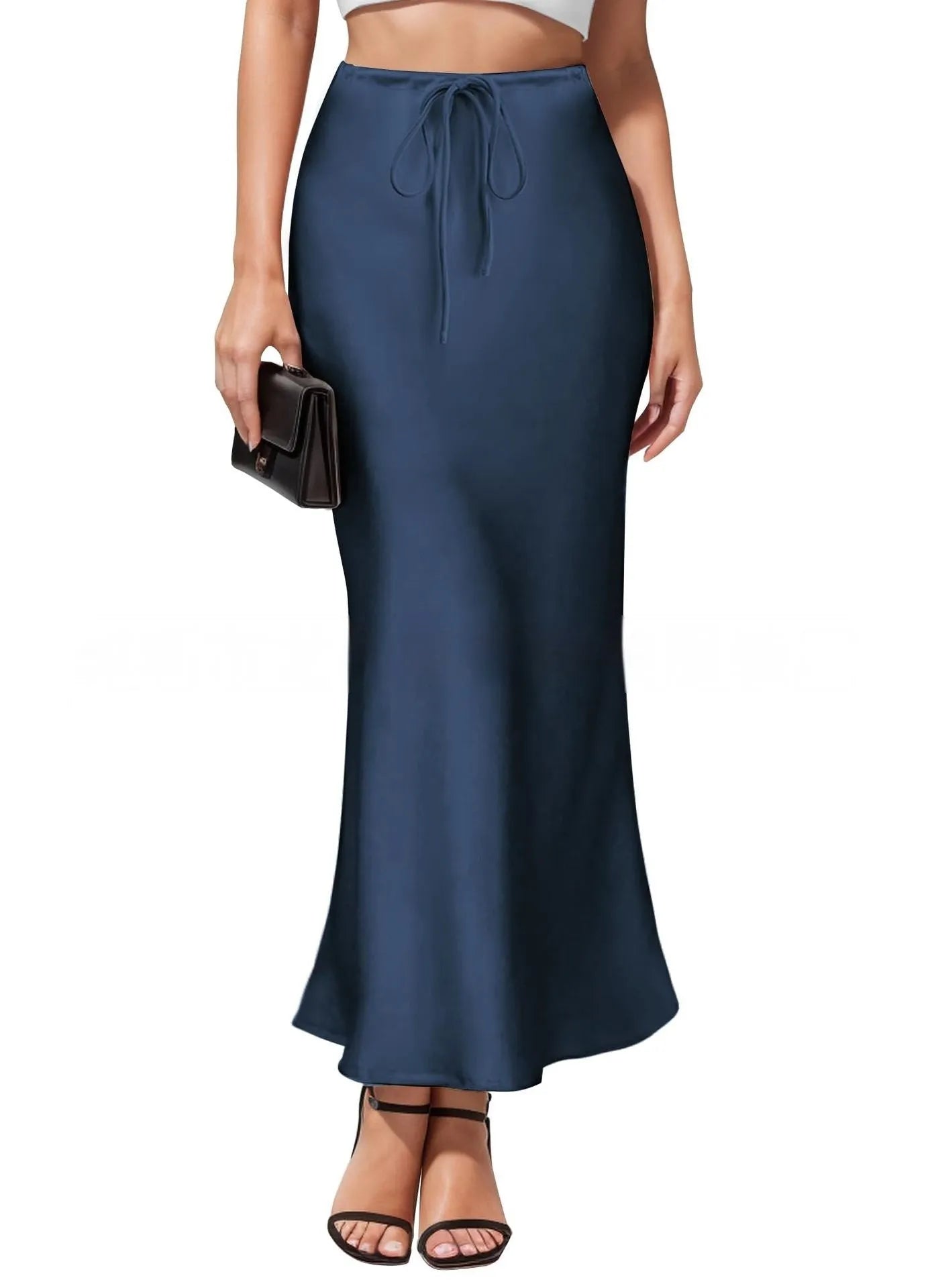 High-waisted asymmetric acetate skirt with irregular stitching in multiple colour options