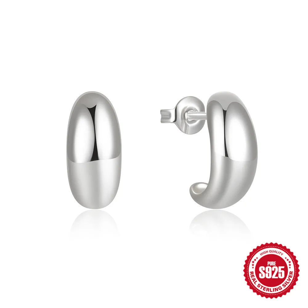 C-shaped 925 sterling silver stud earrings with electroplated gold finish