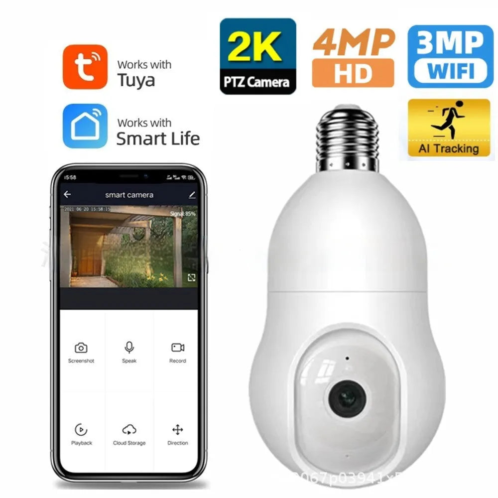 Graffiti style 2K 4MP WiFi surveillance camera with E27 interface and night vision