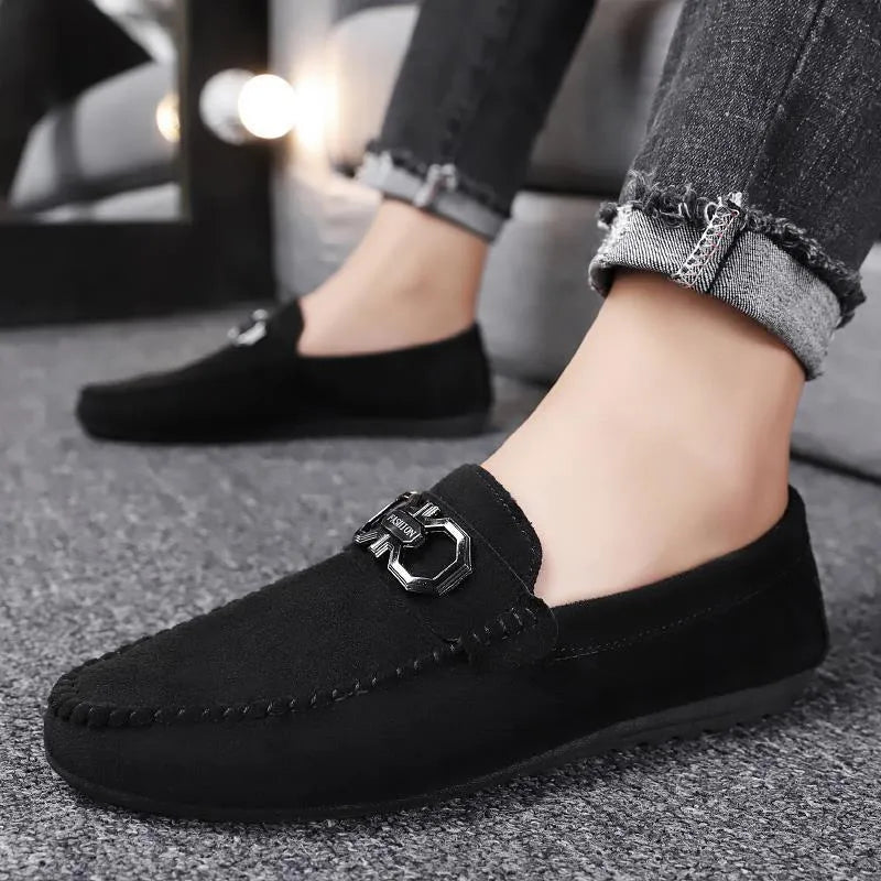 Men's black and grey suede casual shoes with rubber soles for summer