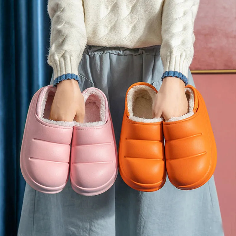 Waterproof EVA garden slippers with non-slip sole and plush lining in various colours