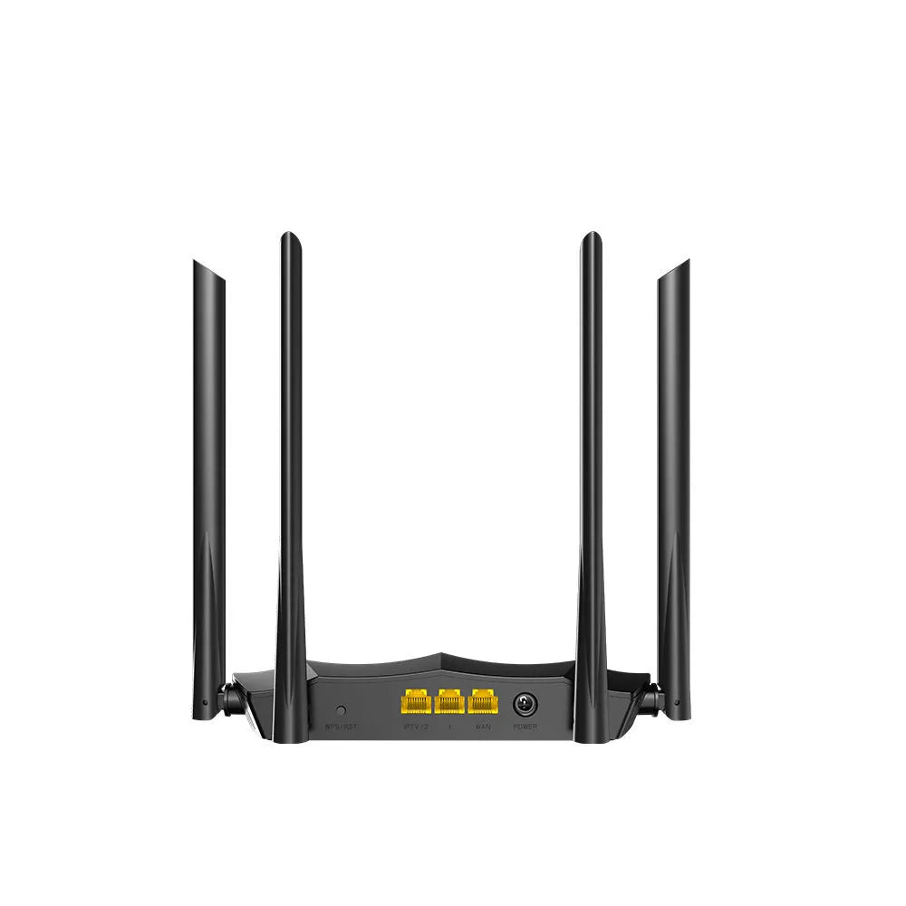 AC8 dual-band Gigabit wireless router with three LAN ports on a desk.
