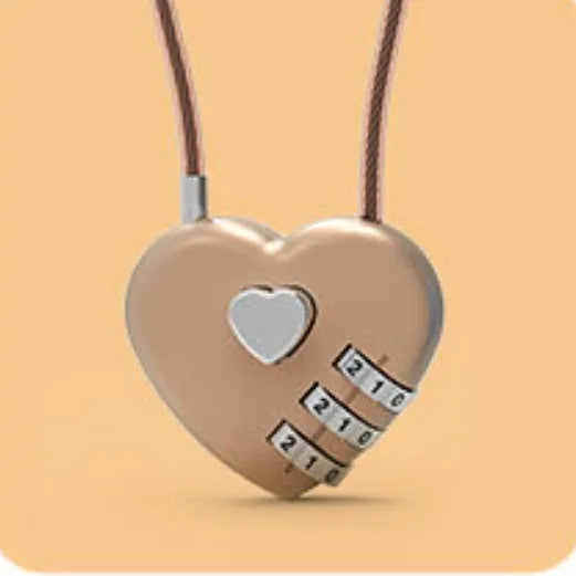 Peach heart shaped cable lock with a long steel rope in a choice of colours.