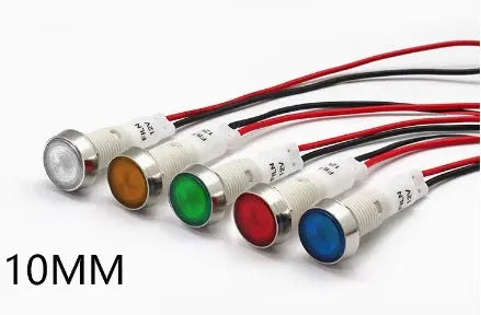 10mm stainless steel indicator light with flat end metal body and wire in various colours