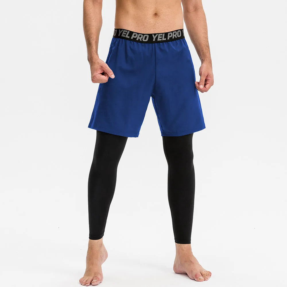 Men's grey quick-drying high elastic tight pants for fitness and running sports.