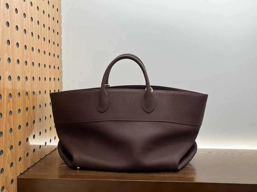 Simple crossbody tote bag in first layer cowhide genuine leather, large capacity with open pocket